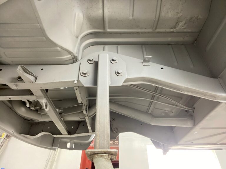 1963 23 window deluxe vw bus under body in bare metal silver lining auto restoration