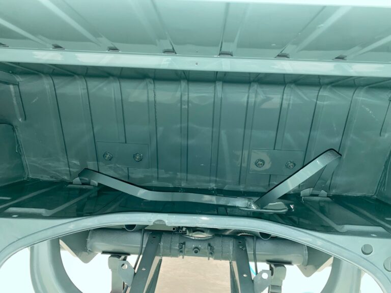 1963 23 window deluxe vw bus under body in paint silver lining auto restoration oregon