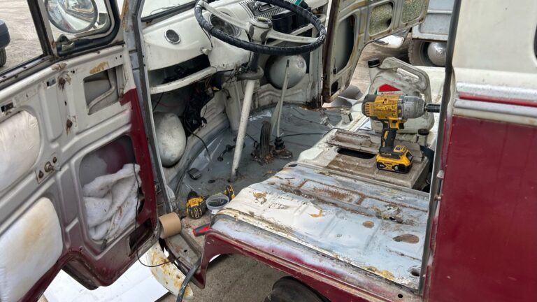 1966 21 window bus survivor arrival at shop silver lining auto restoration