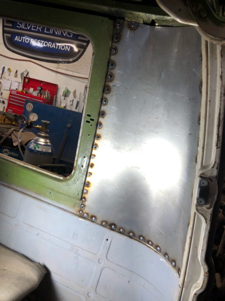 1966 21 window deluxe vw bus cargo door and dogleg rust repair silver lining auto restoration