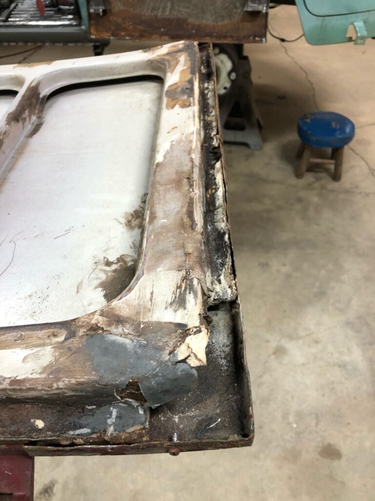 1966 21 window deluxe vw bus cargo door and dogleg rust repair silver lining auto restoration