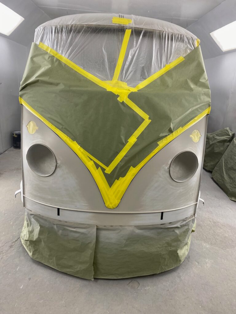 1966 21 window deluxe vw bus exterior paint blend silver lining auto restoration