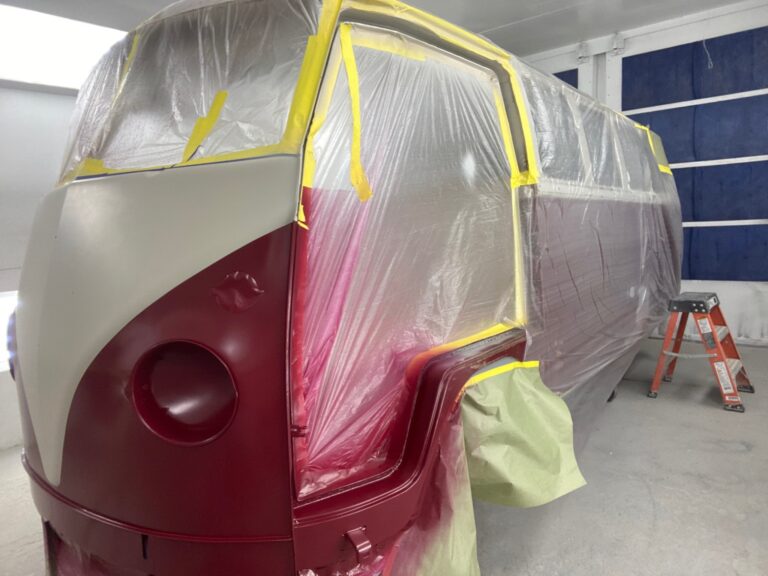 1966 21 window deluxe vw bus exterior paint blend silver lining auto restoration