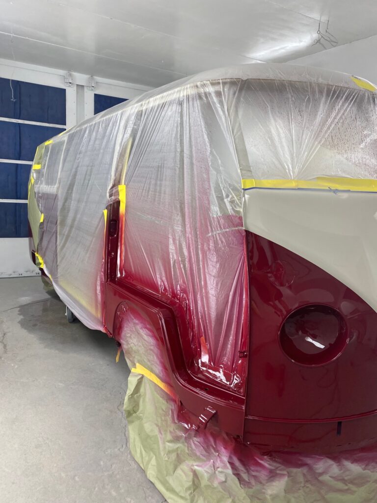 1966 21 window deluxe vw bus exterior paint blend silver lining auto restoration