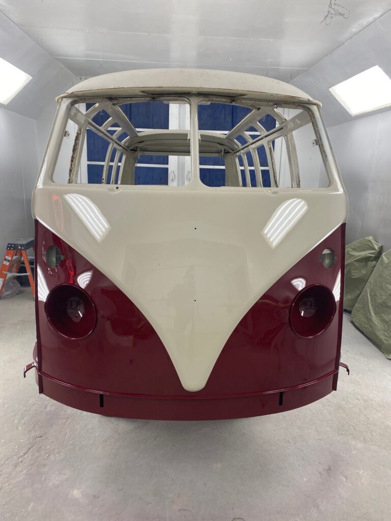 1966 21 window deluxe vw bus exterior paint blend silver lining auto restoration