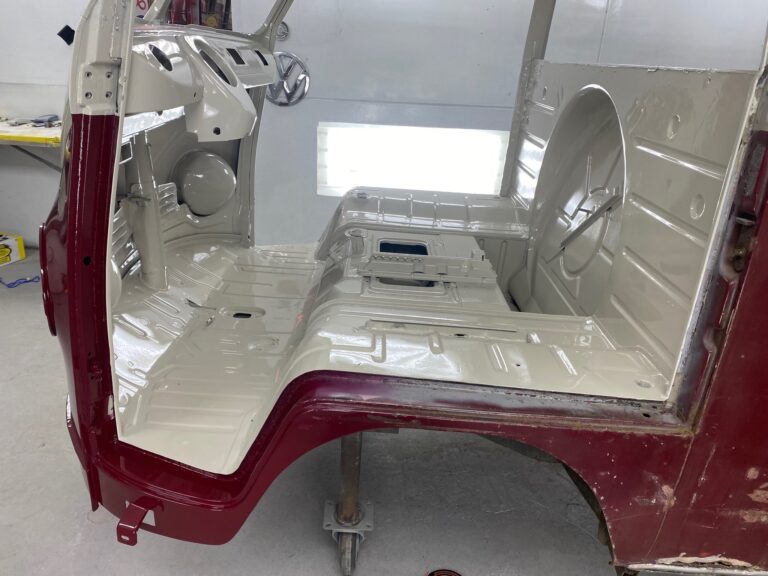 1966 21 window deluxe vw bus exterior paint blend silver lining auto restoration