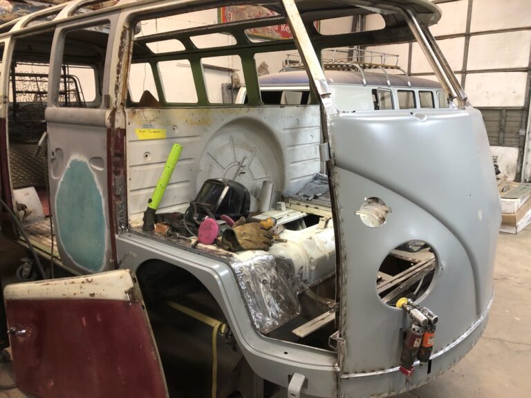 1966 21 window deluxe bus front floor and safari windows install silver lining auto restoration