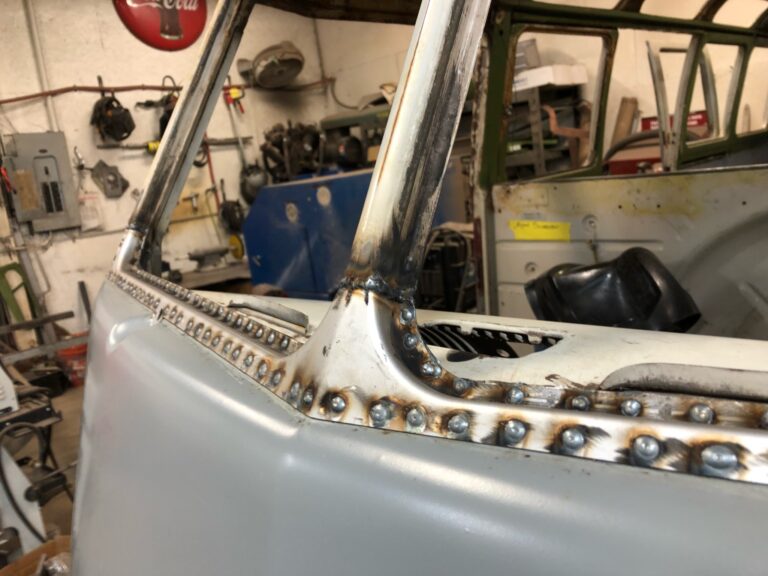 1966 21 window deluxe bus front floor and safari windows install silver lining auto restoration