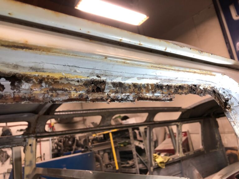 1966 21 window deluxe vw bus main floor rust repair silver lining auto restoration