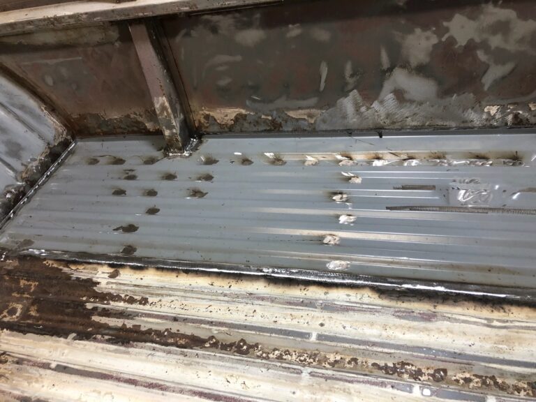 1966 21 window deluxe vw bus main floor rust repair silver lining auto restoration