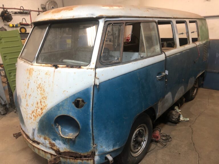 1966 vw microbus arrival and shop and post media blast silver lining auto restoration