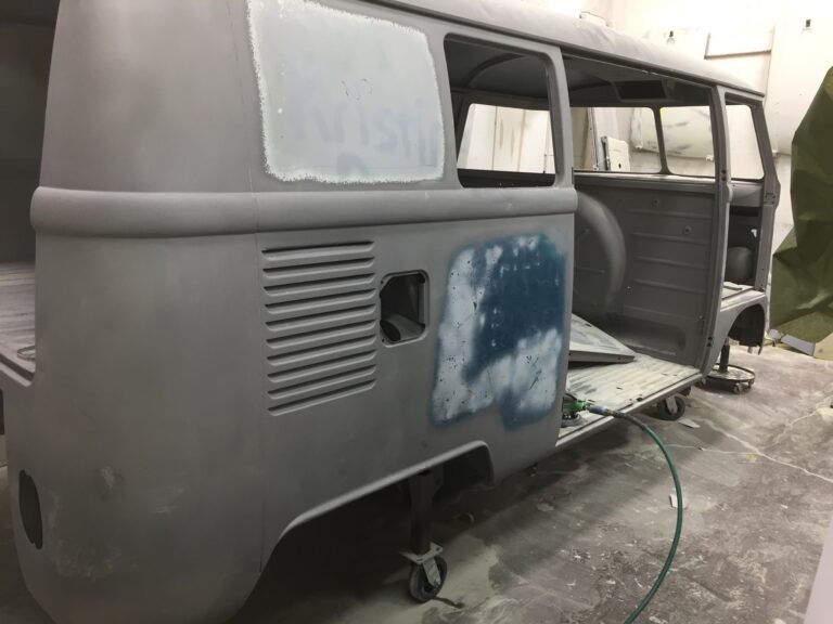 1966 vw microbus arrival and shop and post media blast silver lining auto restoration