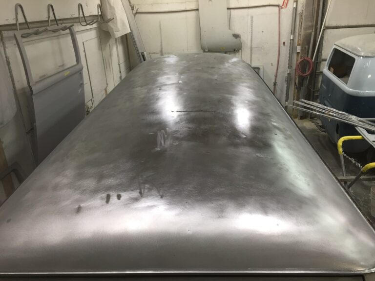 1966 vw microbus body and components stripped to bare metal silver lining auto restoration