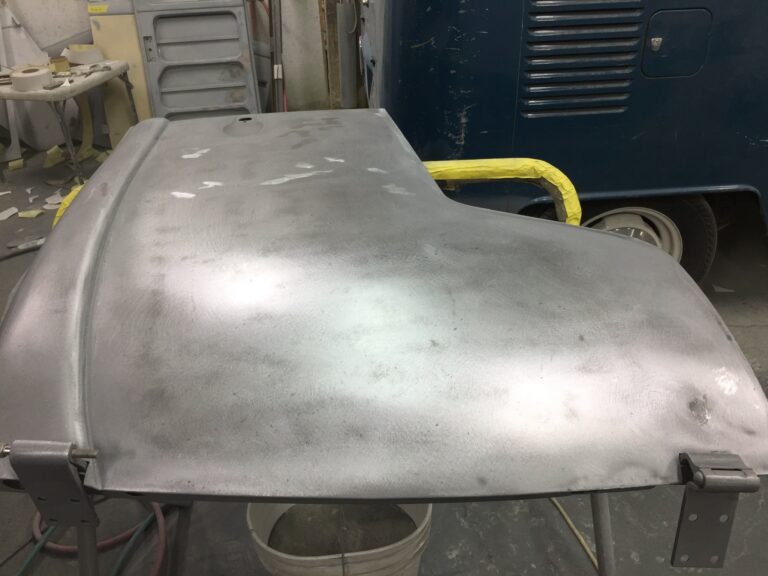 1966 vw microbus body and components stripped to bare metal silver lining auto restoration