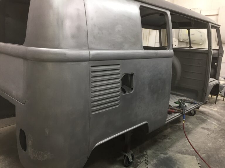 1966 vw microbus body and components stripped to bare metal silver lining auto restoration