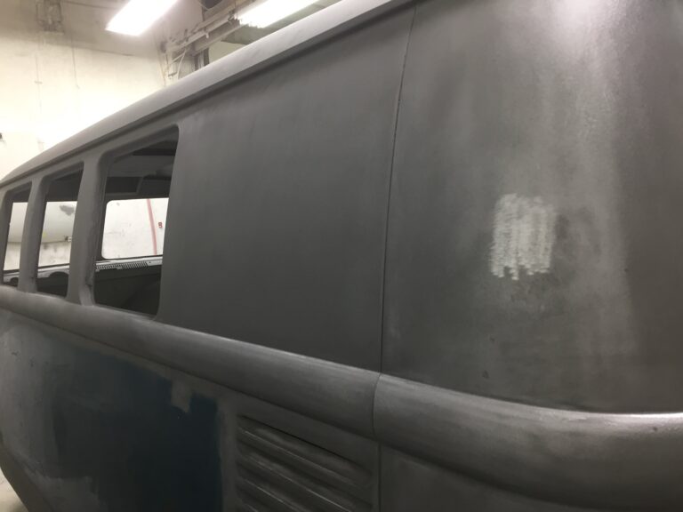 1966 vw microbus body and components stripped to bare metal silver lining auto restoration
