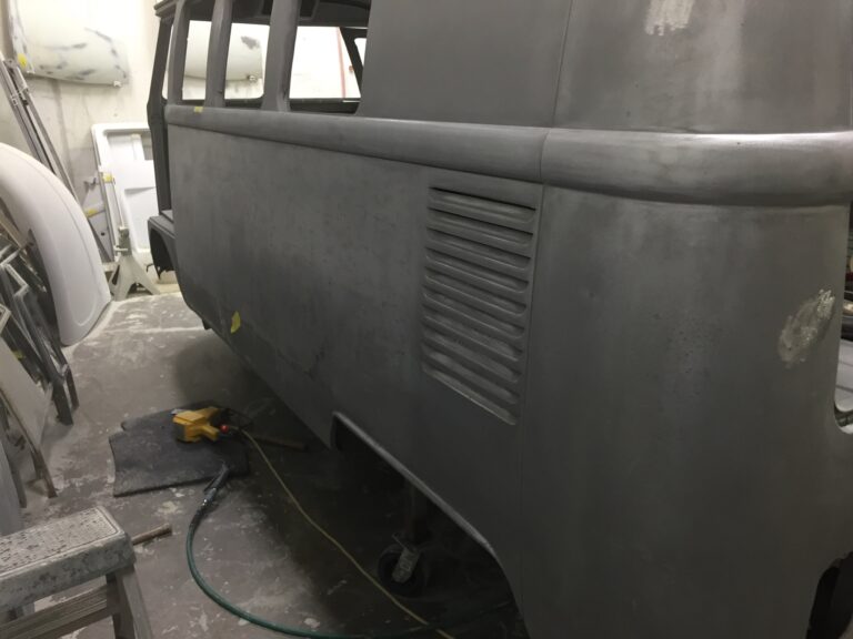 1966 vw microbus body and components stripped to bare metal silver lining auto restoration