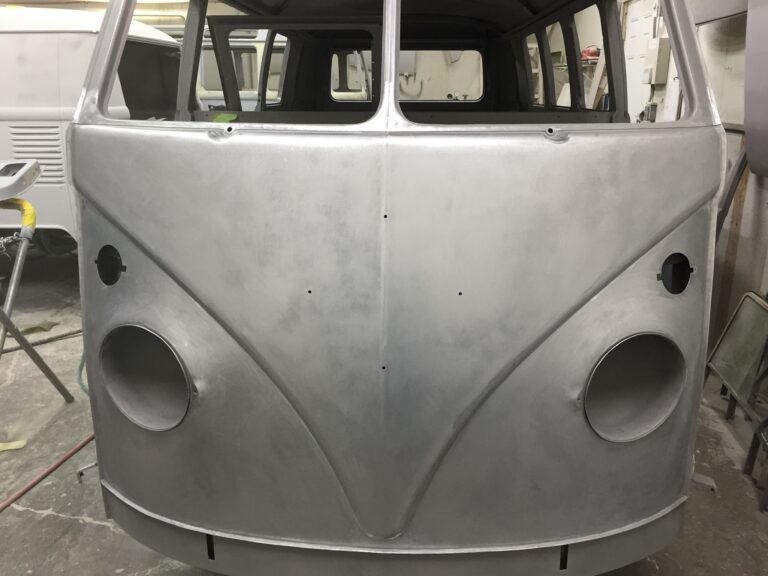 1966 vw microbus body and components stripped to bare metal silver lining auto restoration