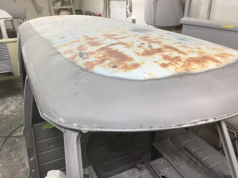1966 vw microbus body and components stripped to bare metal silver lining auto restoration