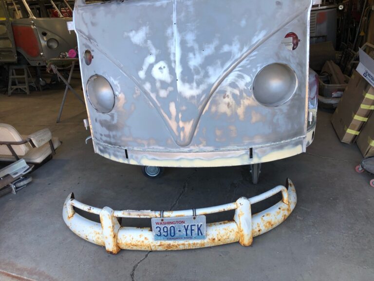 1966 21 window deluxe vw bus sheet metal prep for paint silver lining auto restoration
