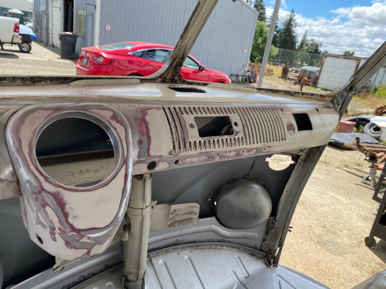 1966 21 window deluxe vw bus sheet metal prep for paint silver lining auto restoration