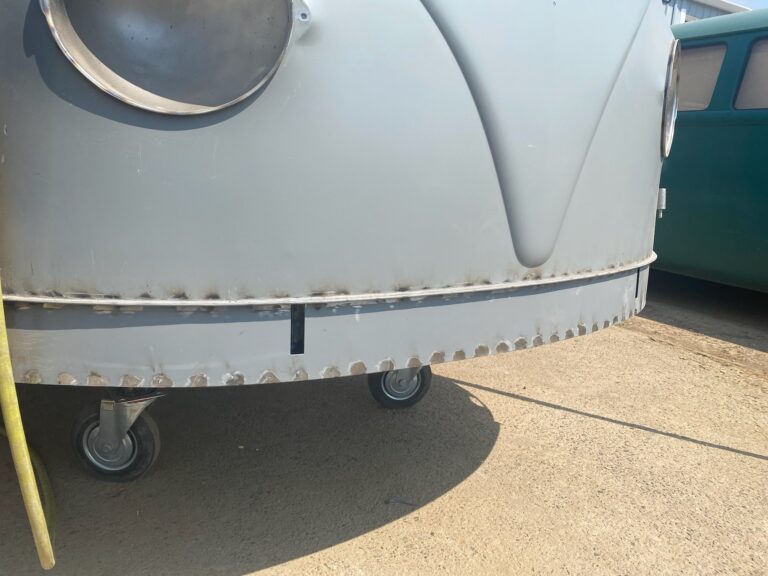 1966 21 window deluxe vw bus sheet metal prep for paint silver lining auto restoration