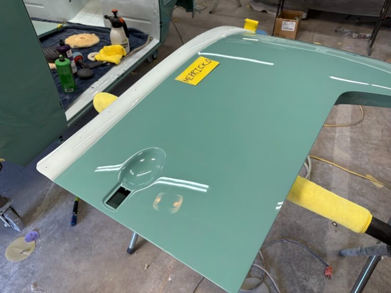 1963 23 window deluxe vw bus cut and buff paint silver lining auto restoration