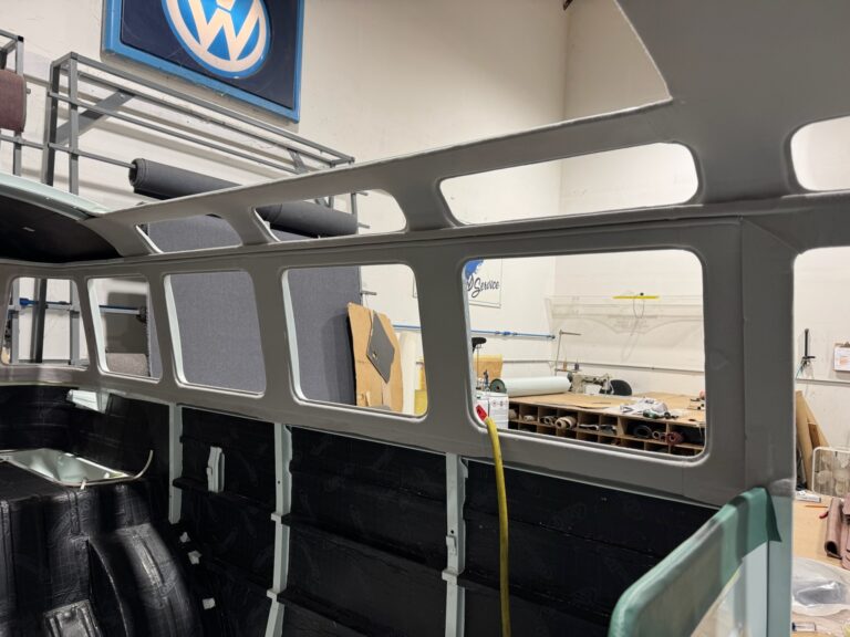 1963 23 window deluxe vw bus upholstery starts silver lining auto restoration