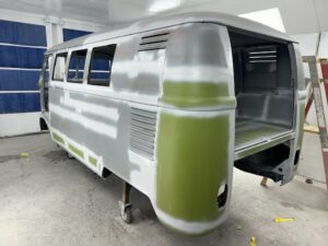 1963 ez camper vw bus restoration in primer silver lining auto restoration oregon