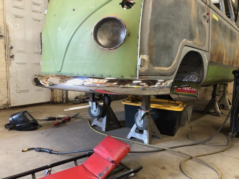 1965 21 window deluxe vw bus bumper fitment silver lining auto restoration oregon