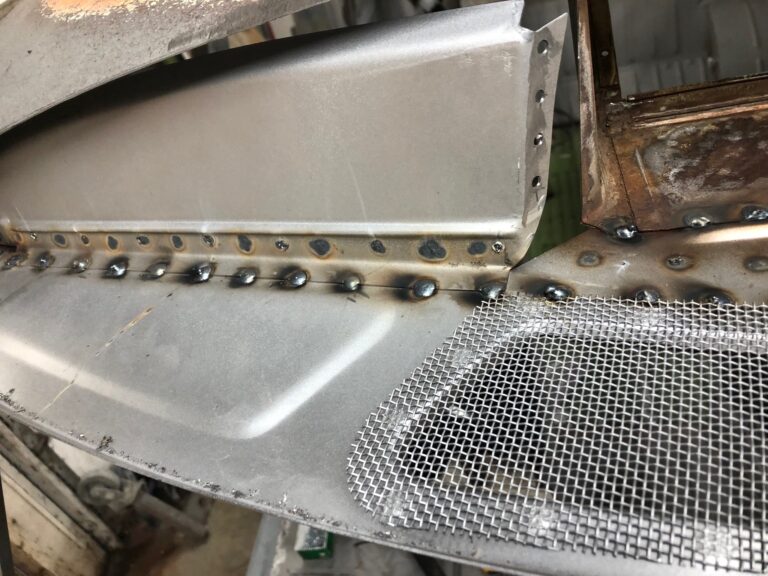 1965 21 window deluxe vw bus roof and fresh air intake repair silver lining auto restoration oregon