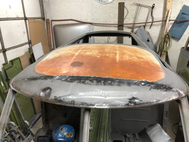 1965 21 window deluxe vw bus roof and fresh air intake repair silver lining auto restoration oregon
