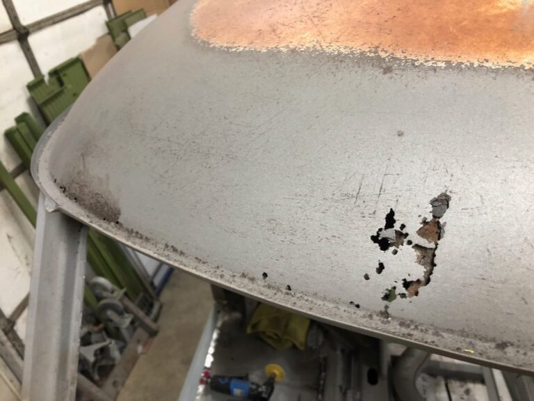 1965 21 window deluxe vw bus roof and fresh air intake repair silver lining auto restoration oregon