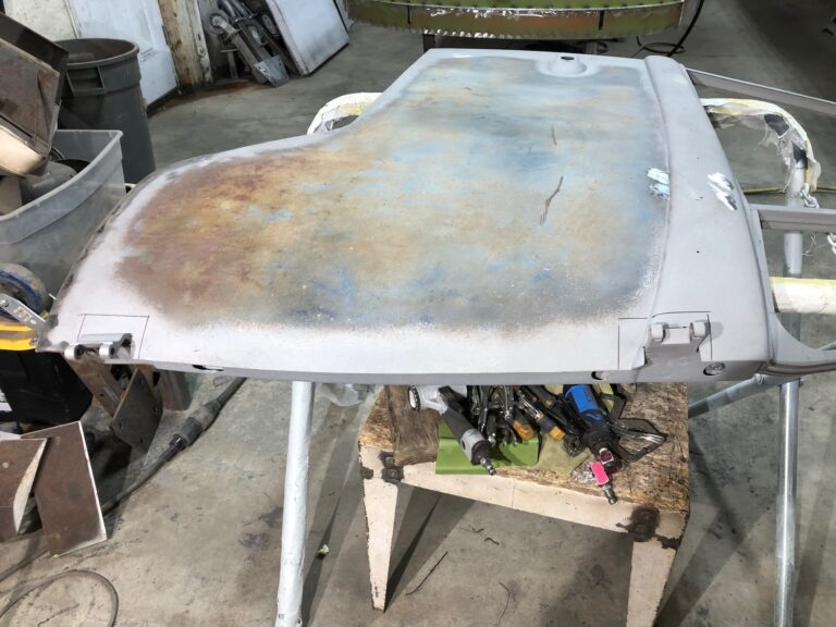 1965 21 window deluxe vw bus front door rust repair silver lining auto restoration oregon