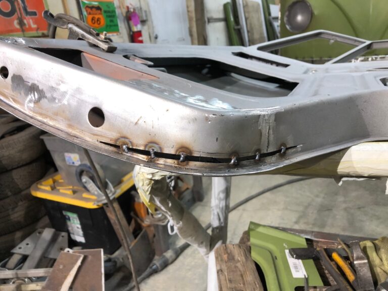 1965 21 window deluxe vw bus front door rust repair silver lining auto restoration oregon