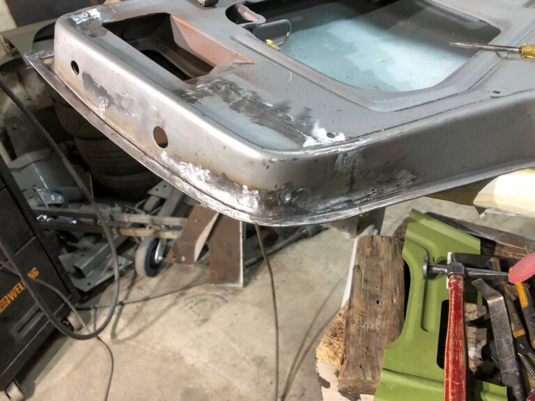 1965 21 window deluxe vw bus front door rust repair silver lining auto restoration oregon