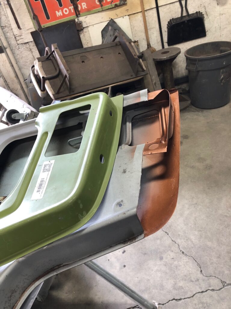 1965 21 window deluxe vw bus front door rust repair silver lining auto restoration oregon