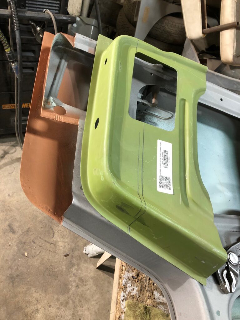 1965 21 window deluxe vw bus front door rust repair silver lining auto restoration oregon