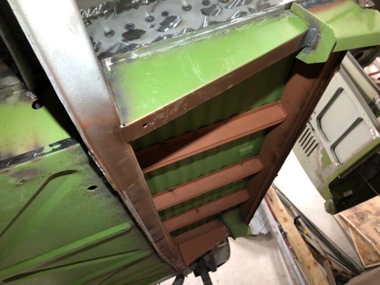 1965 21 window deluxe vw bus main floor and belly pans replacement silver lining auto restoration oregon