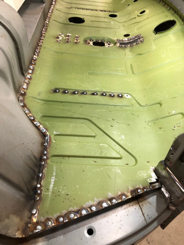 1965 21 window deluxe vw bus nose repair replacement silver lining auto restoration oregon