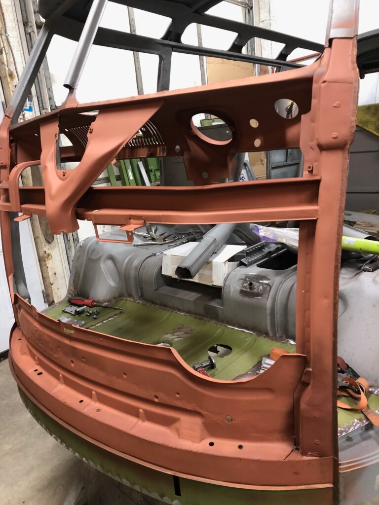 1965 21 window deluxe vw bus nose repair replacement silver lining auto restoration oregon