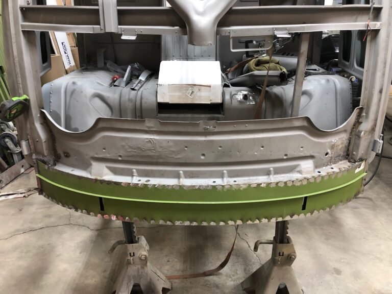 1965 21 window deluxe vw bus nose repair replacement silver lining auto restoration oregon