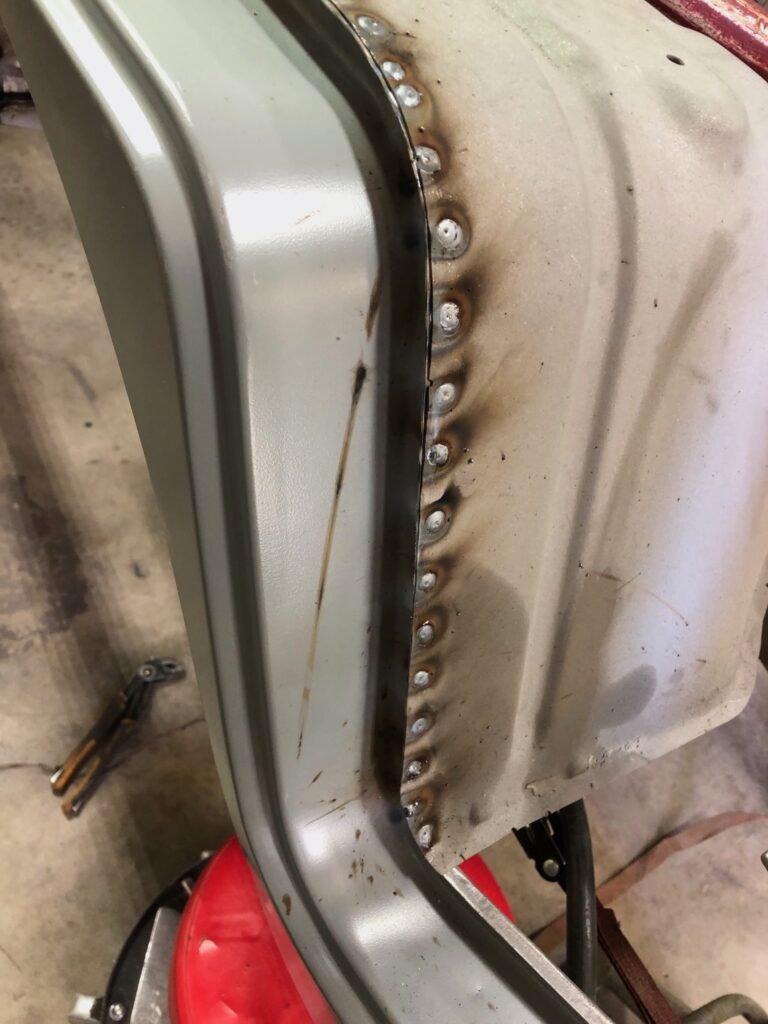 1965 21 window deluxe vw bus nose repair replacement silver lining auto restoration oregon