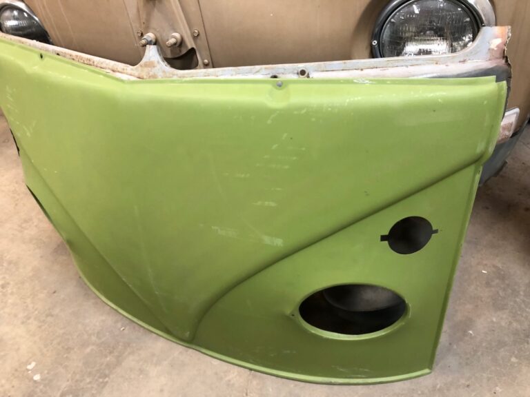 1965 21 window deluxe vw bus nose repair replacement silver lining auto restoration oregon
