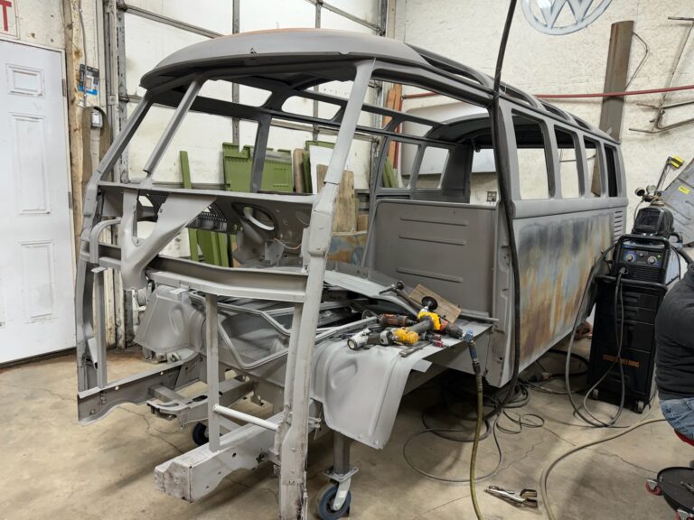 1965 21 window deluxe bus rust repair begins silver lining auto restoration oregon