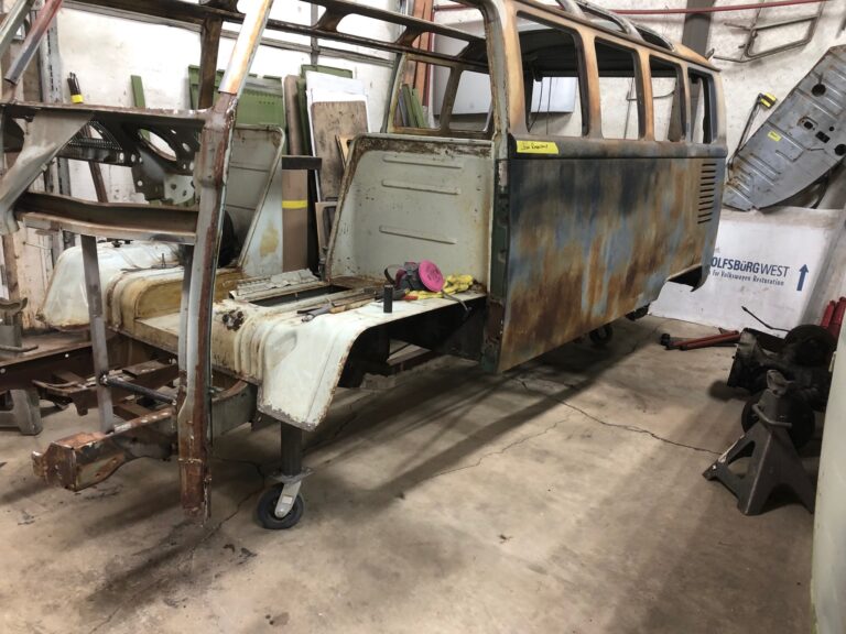 1965 21 window deluxe bus rust repair begins silver lining auto restoration oregon