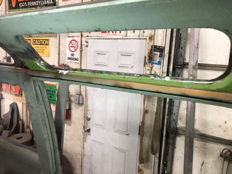 1965 21 window deluxe vw bus skylight window rust repair silver lining auto restoration oregon