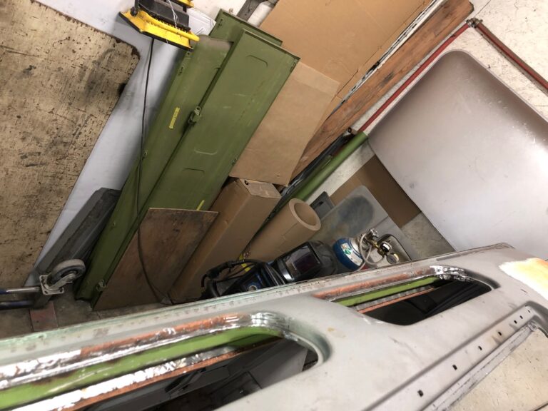 1965 21 window deluxe vw bus skylight window rust repair silver lining auto restoration oregon