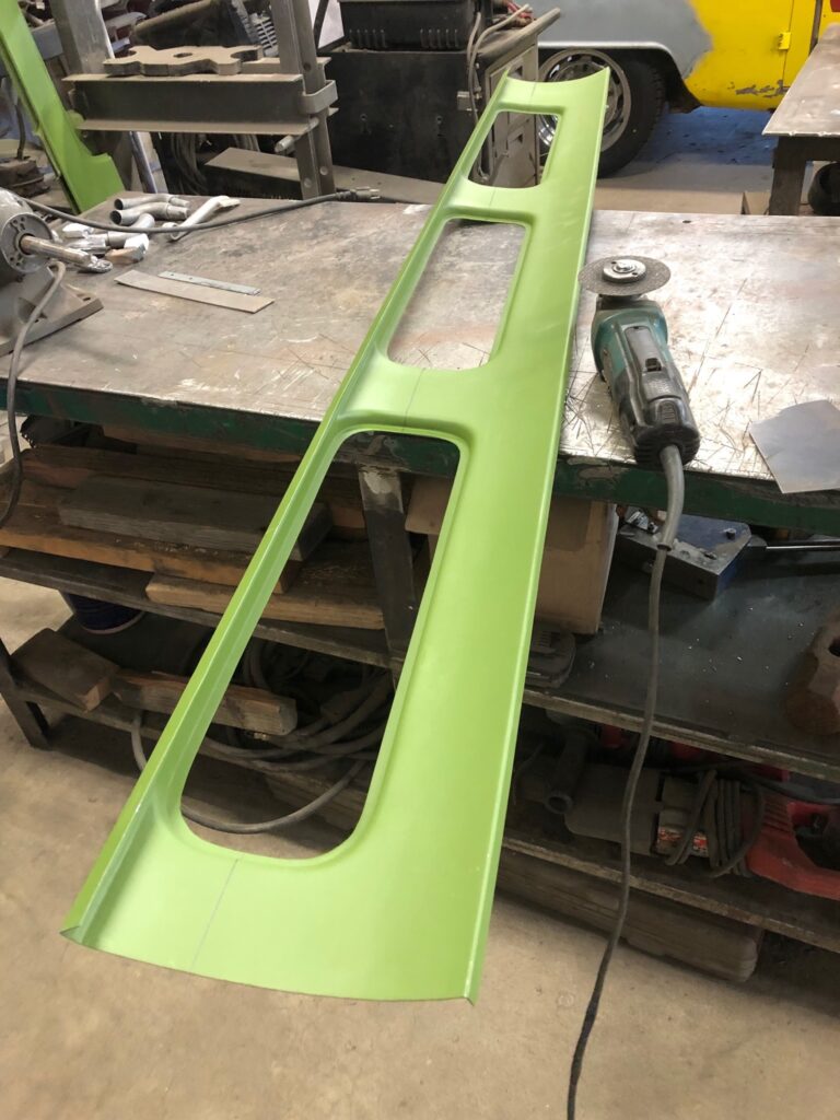 1965 21 window deluxe vw bus skylight window rust repair silver lining auto restoration oregon