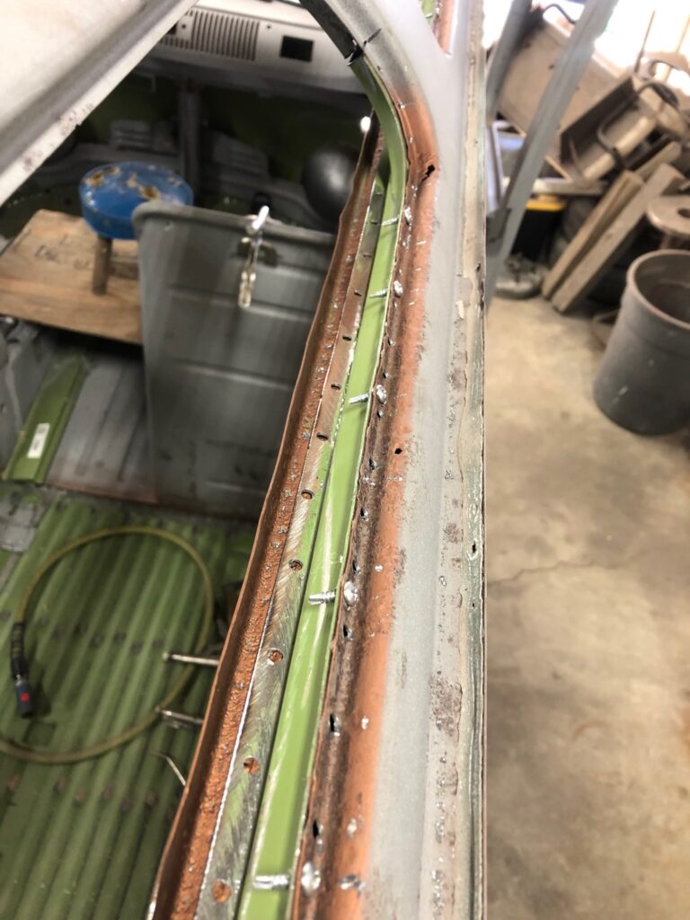 1965 21 window deluxe vw bus skylight window rust repair silver lining auto restoration oregon